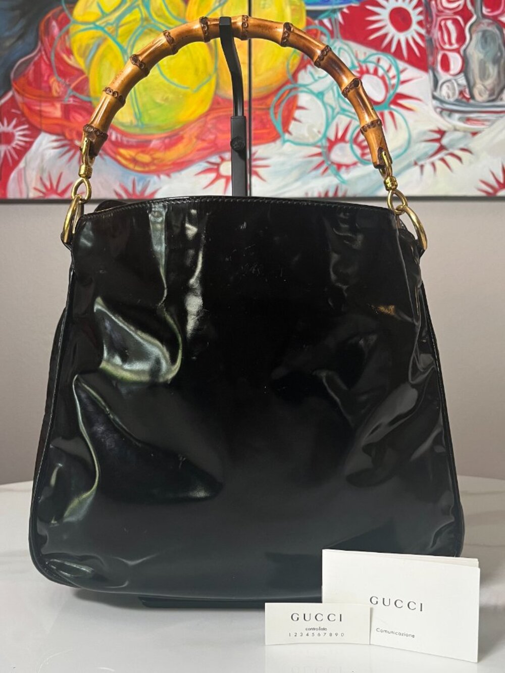Gucci Tom Ford Black Patent Leather Bamboo Shopper